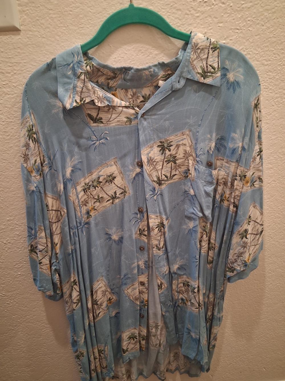 Light Blue Tropical Print Button-Front Mens Hawaiin Top